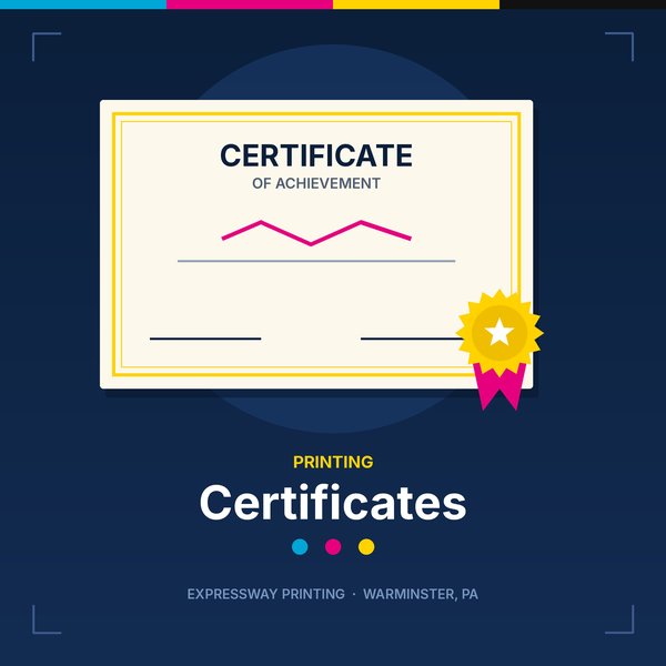 Illustration of certificates by Expressway Printing