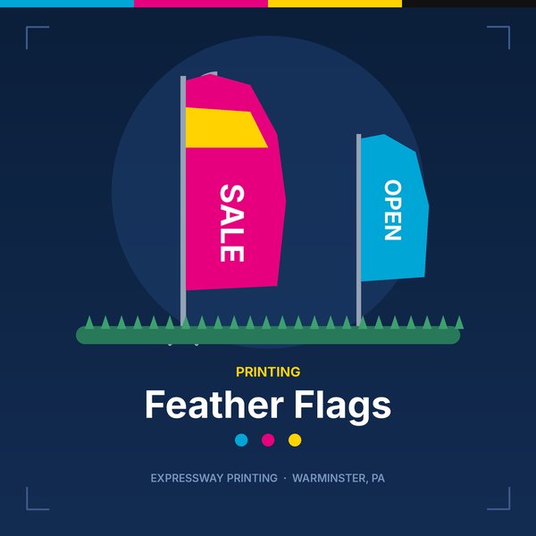 Illustration of feather flags by Expressway Printing