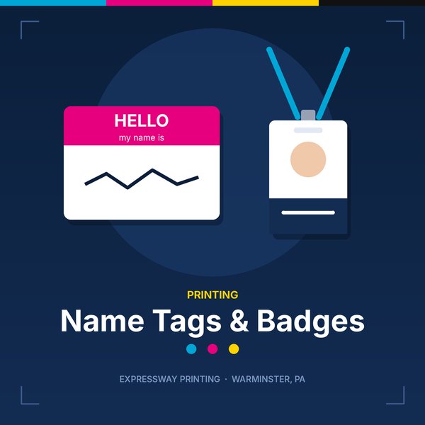 Illustration of name tags & badges by Expressway Printing