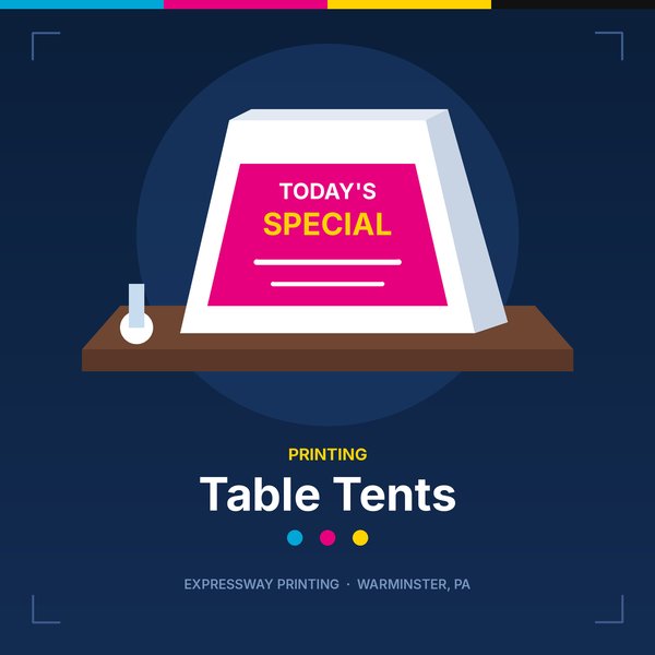 Illustration of table tents by Expressway Printing