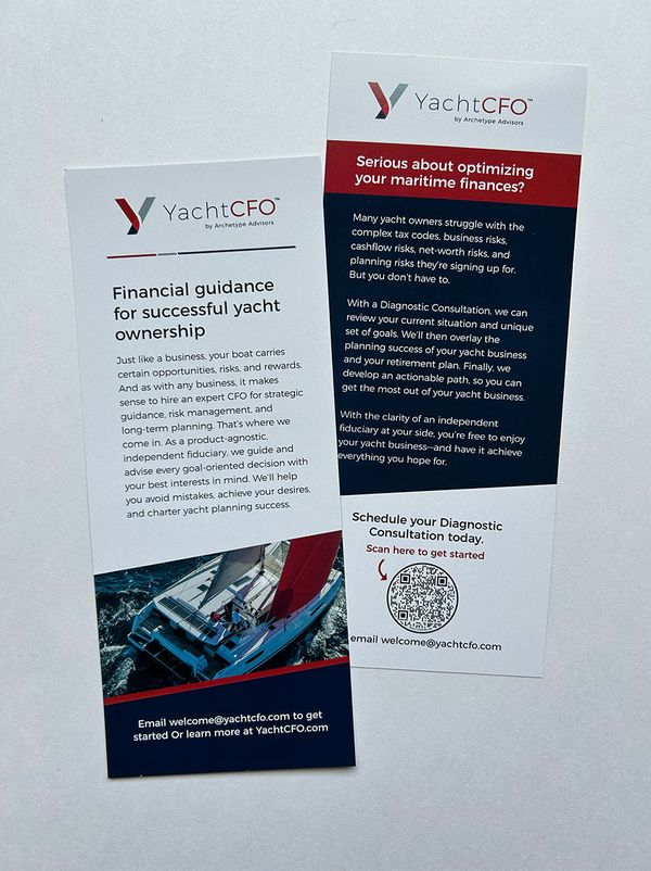YachtCFO Rack Card printed by Expressway Printing